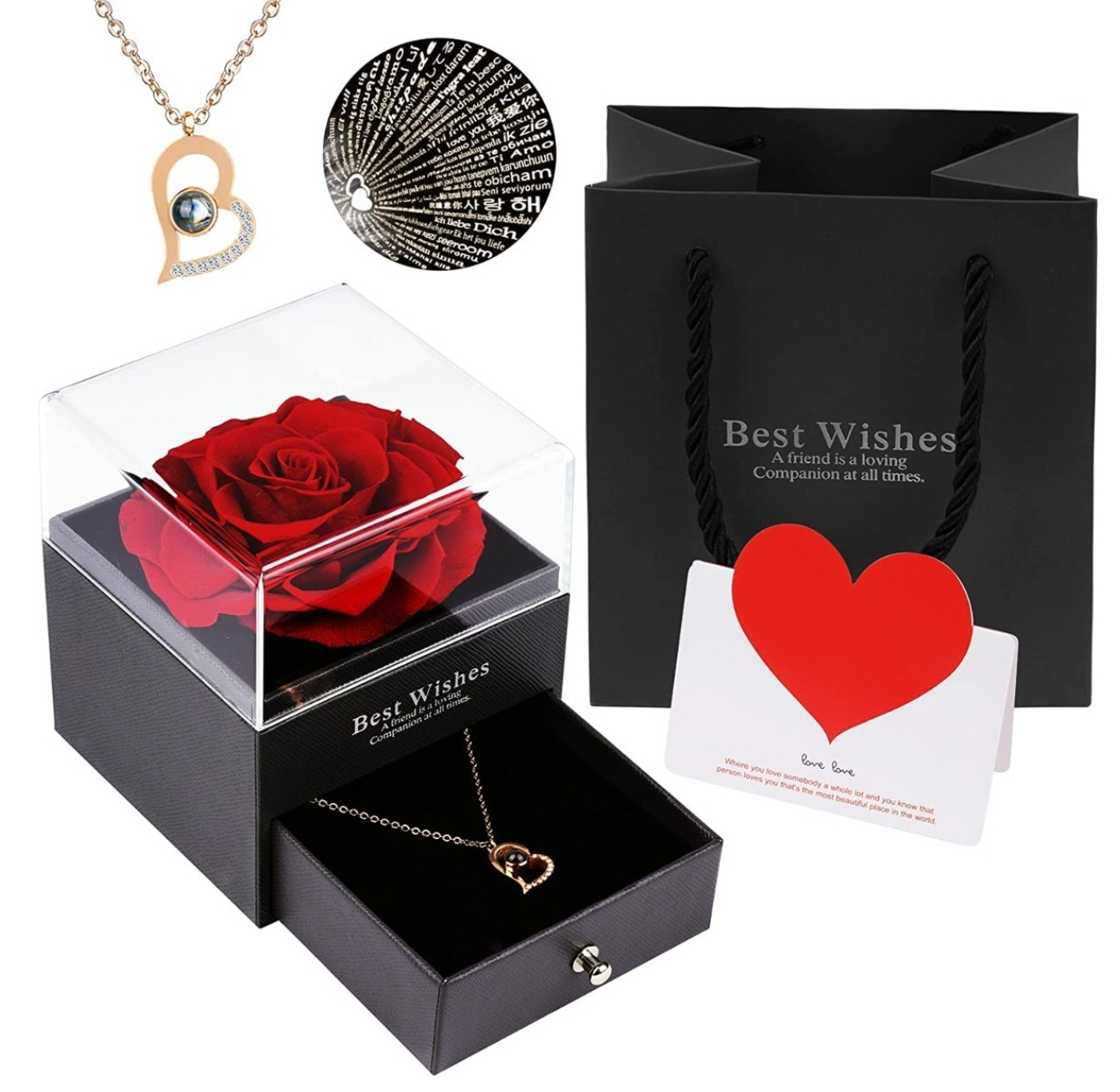 Flores De Rosa Eterna Con Regalo De Collar Para Mujeres FUNBU