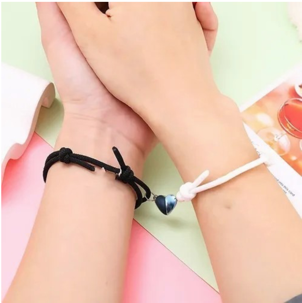 Pulseras Para Parejas FUNBU Ajustables Con Imán Love, Amor Eterno Blanco y Negro