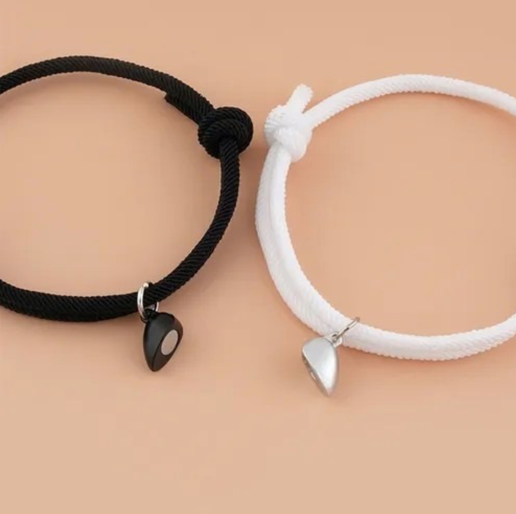 Pulseras Para Parejas FUNBU Ajustables Con Imán Love, Amor Eterno Blanco y Negro