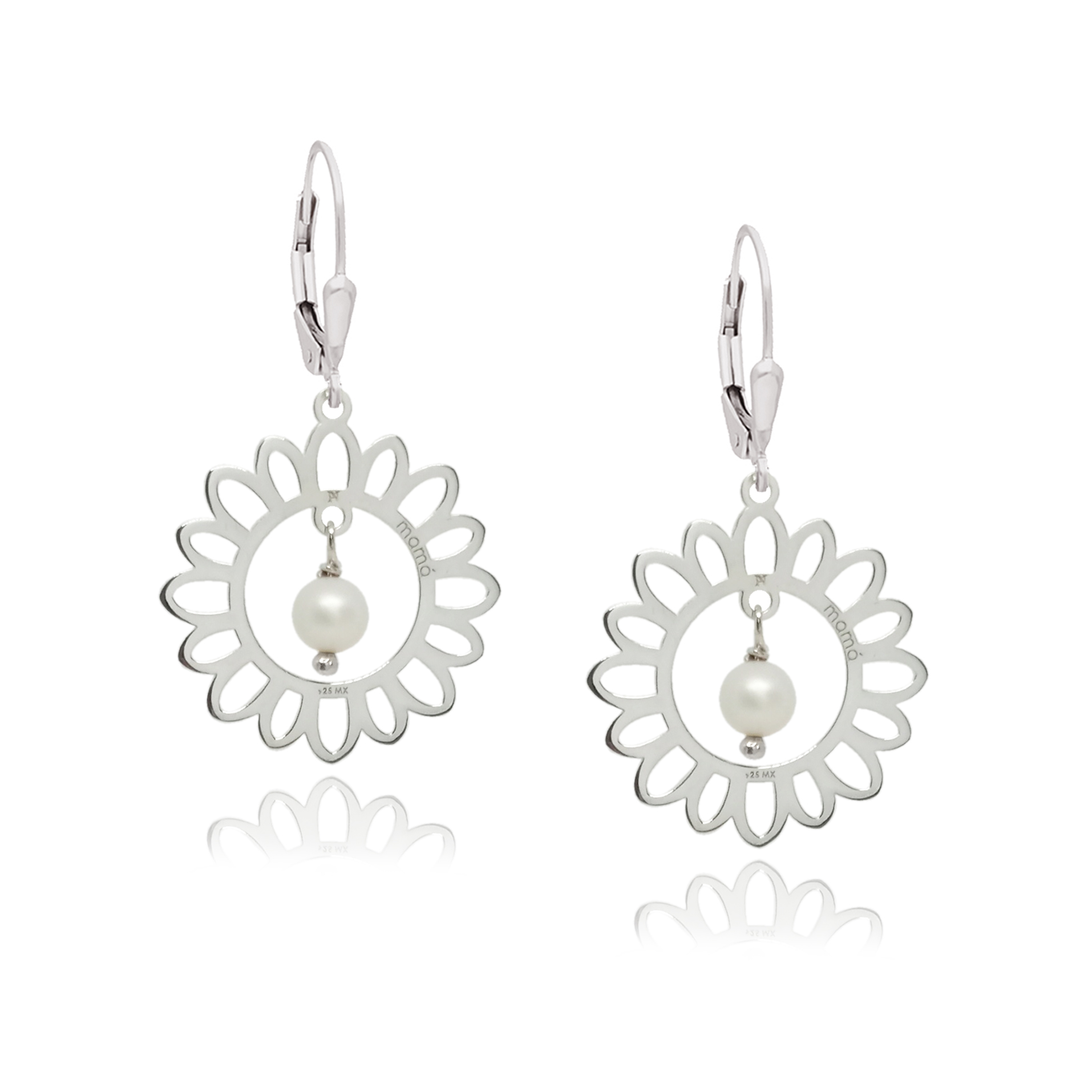 Aretes Flor de plata .925 con perla cultivada, Joyería de Plata para Mujer de Anante Joyería