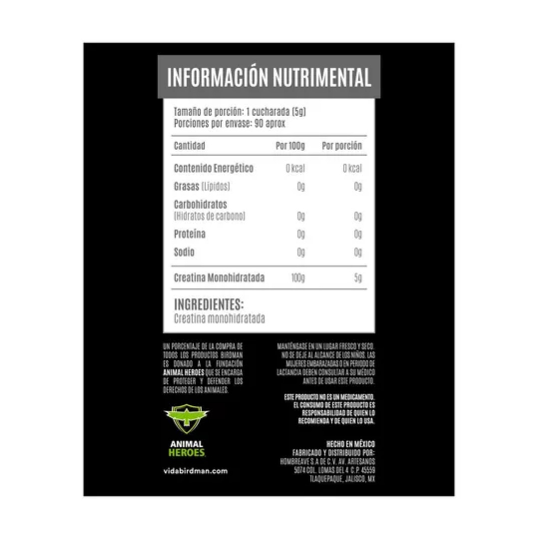 Suplemento en polvo Birdman Performance Creatina Monohidratada en lata de 450g