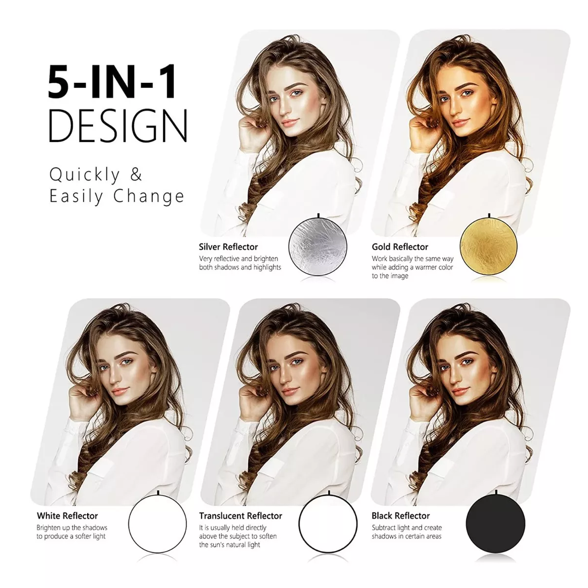 Reflector Rebotador Profesional P/ Fotografía 5 En 1 60 Cm