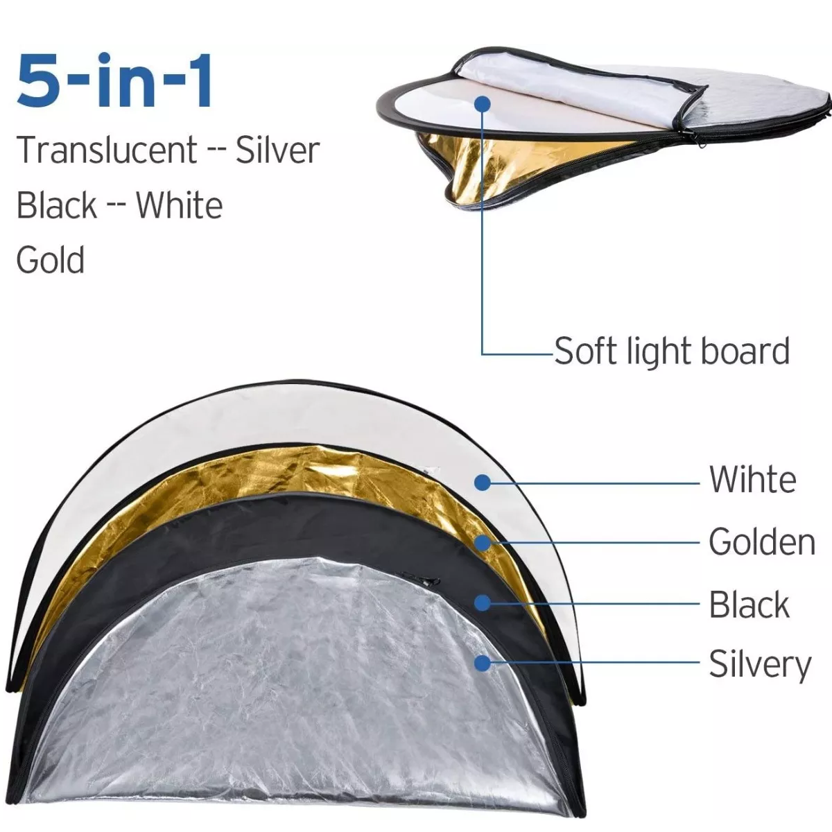 Reflector Rebotador Profesional P/ Fotografía 5 En 1 60 Cm