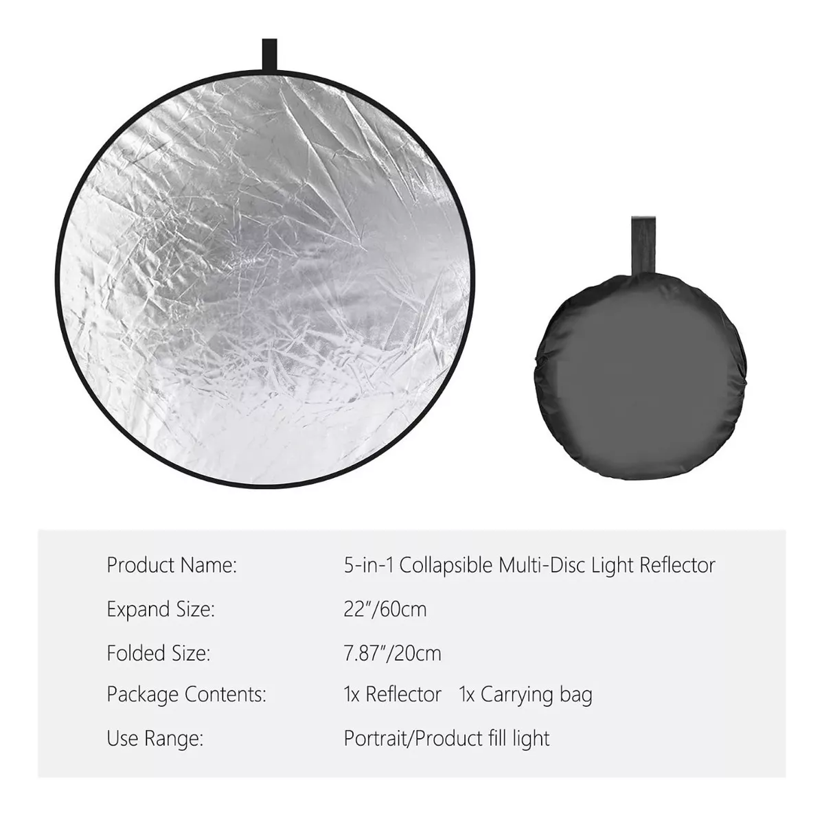 Reflector Rebotador Profesional P/ Fotografía 5 En 1 60 Cm