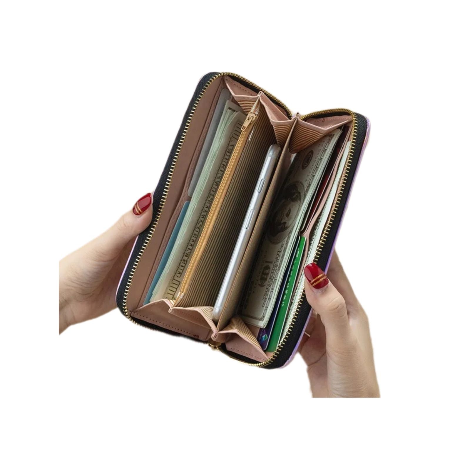 Cartera Larga Holográfica Para Dama Colores Metálicos