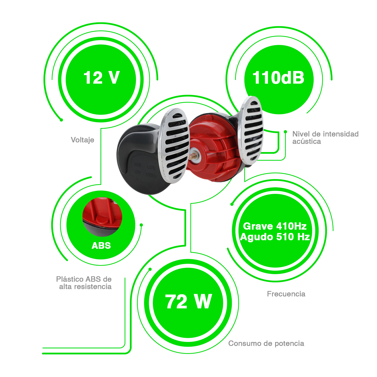 Claxon Bocina Corneta Universal Tipo Caracol Rojo Metalico
