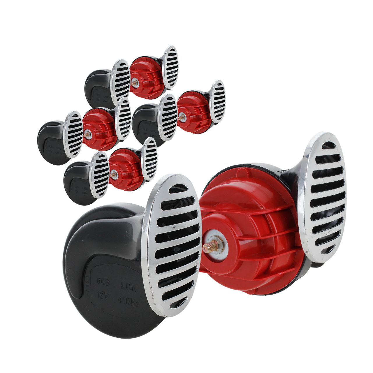 5 Claxon Bocina Corneta Universal Tipo Caracol Rojo Metalico