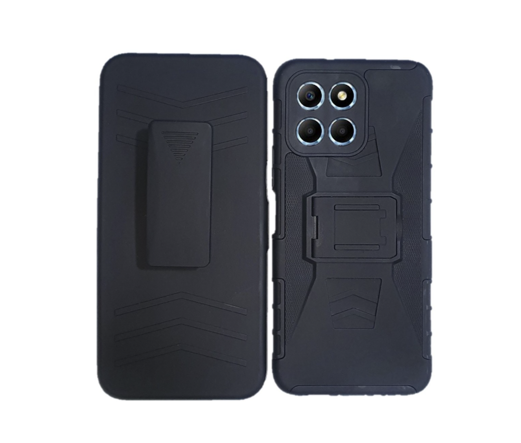 Funda Protector Uso Rudo con Clip más Mica de Cristal Gratis para Honor X6 Color Negro