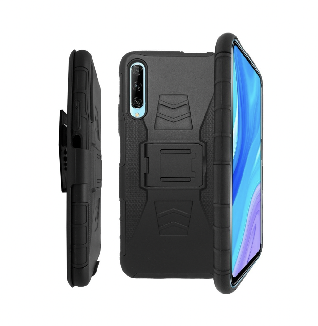 Funda Protector Uso Rudo con Clip más Mica de Cristal Gratis para Huawei Y9s Color Negro