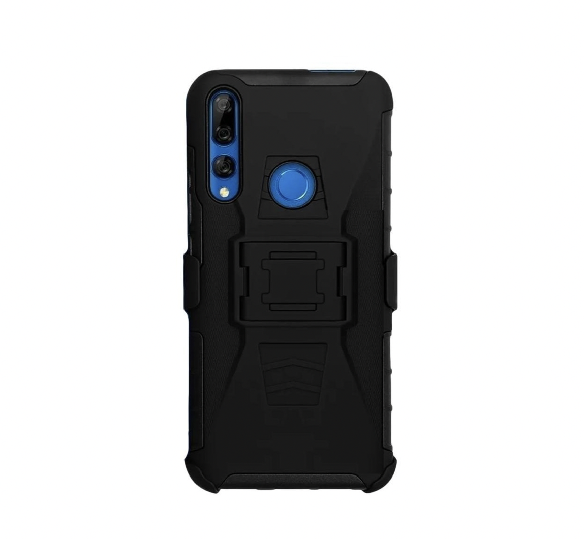 Funda Protector Uso Rudo con Clip más Mica de Cristal Gratis para Huawei Y6p Color Negro