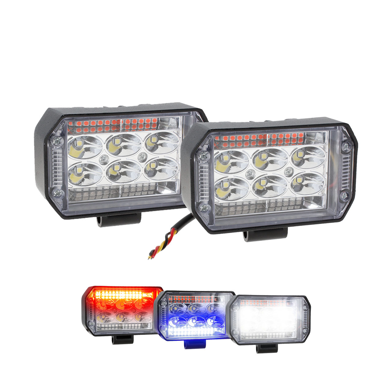 Par Faro Auxiliar 30 Led Estrobo Codigo Rojo Azul 12-24v