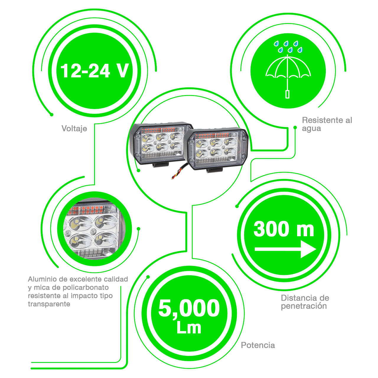 Par Faro Auxiliar 30 Led Estrobo Codigo Rojo Azul 12-24v