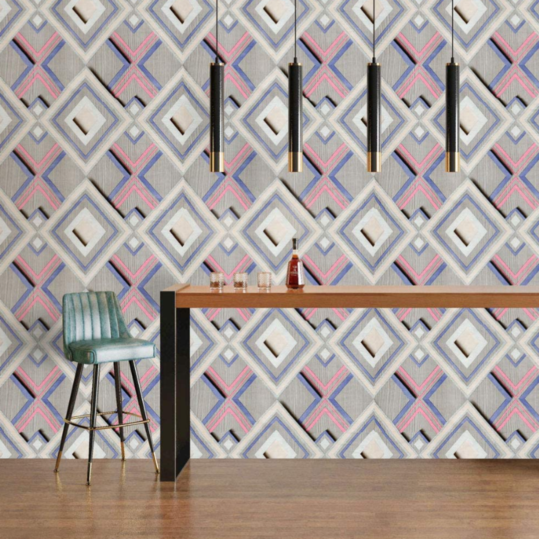 Rollo Papel Tapiz Vinil Para Pared Adherible 10 Metros Rombos De Colores