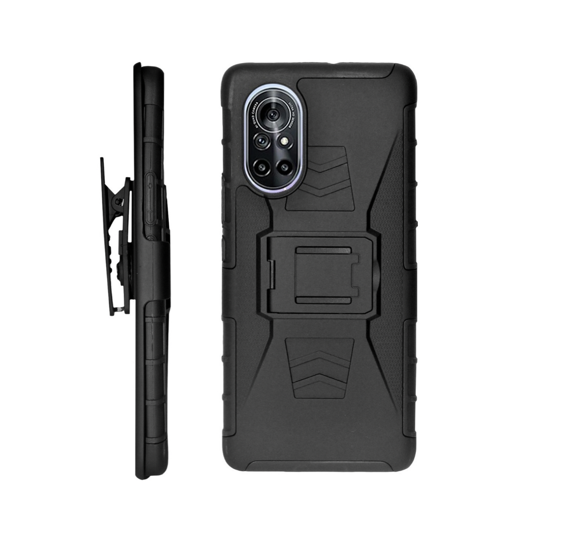 Funda Protector Uso Rudo con Clip más Mica de Cristal Gratis para Huawei Nova 8 Color Negro.