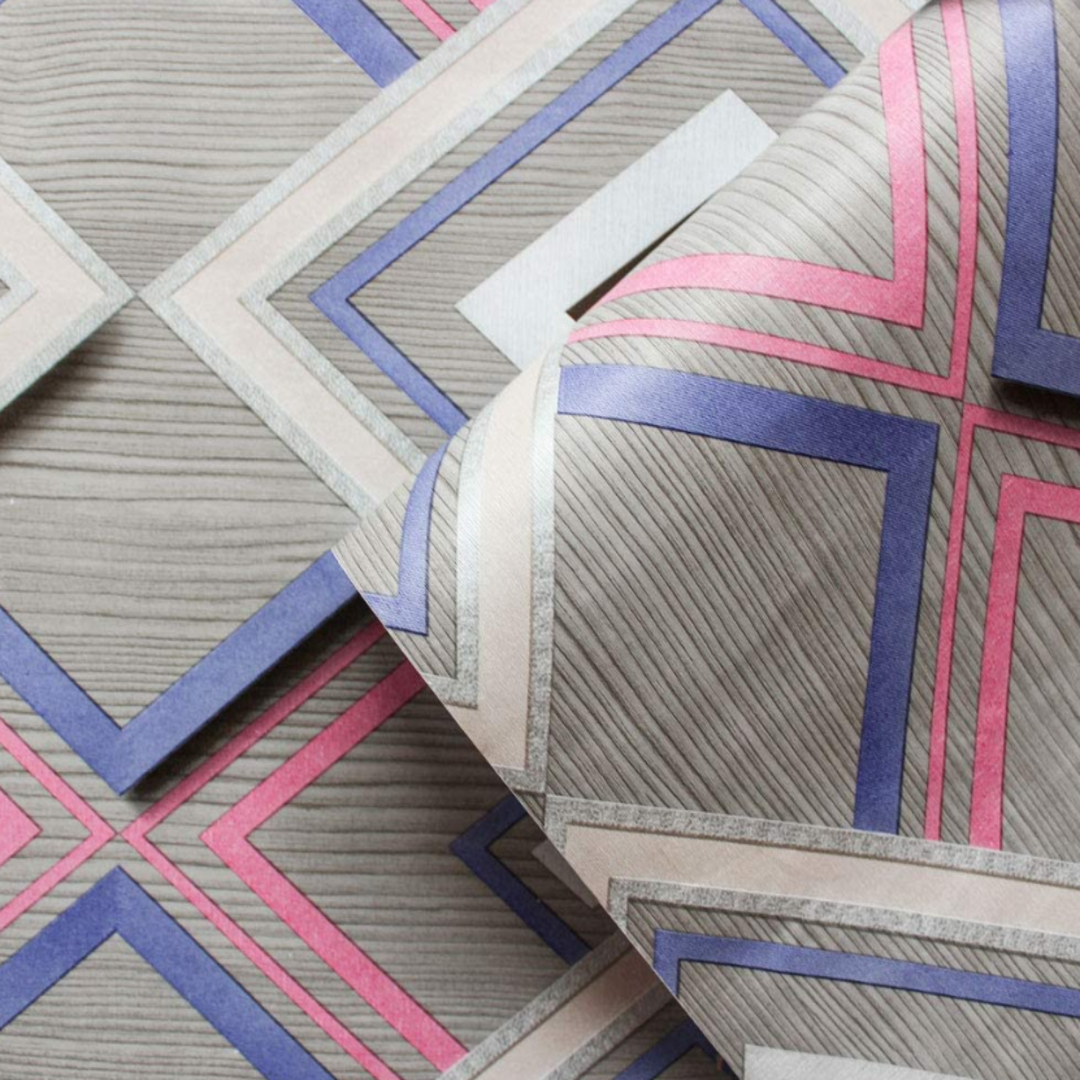 Rollo Papel Tapiz Vinil Para Pared Adherible 10 Metros Rombos De Colores