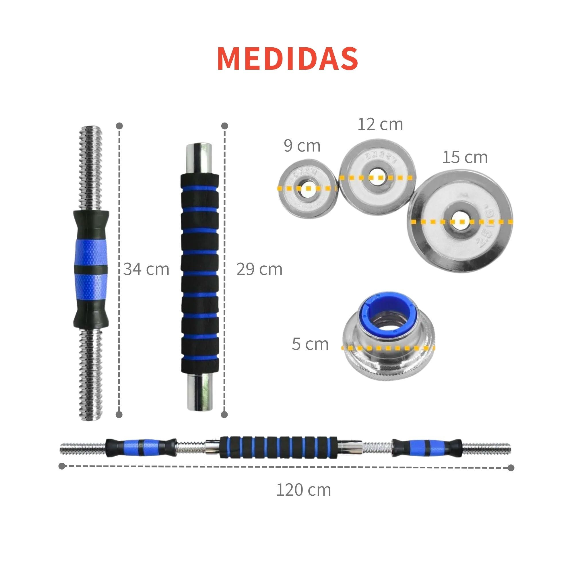 Mancuernas Pesas Kit Con Barra y Discos De Ejercicio Gym 30kg