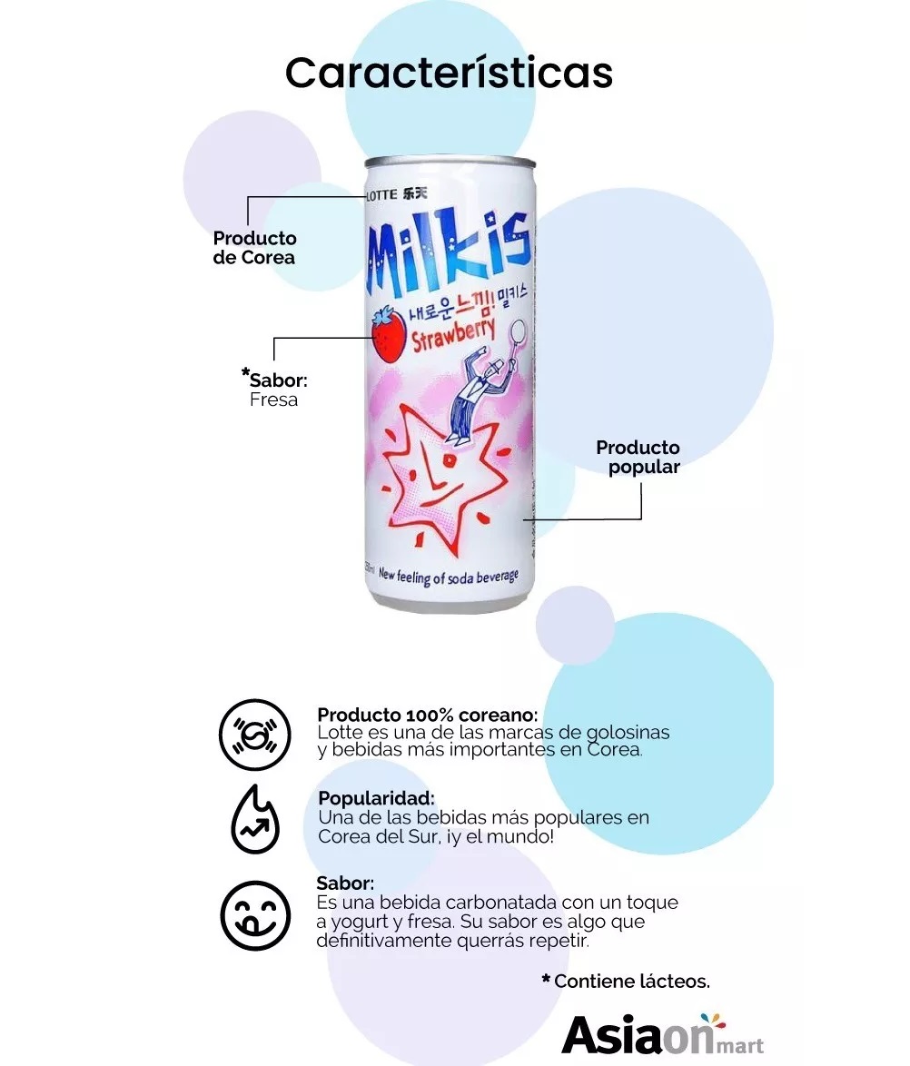 Lotte Bebida Coreana Milkis Fresa 6 Pack 250ml 