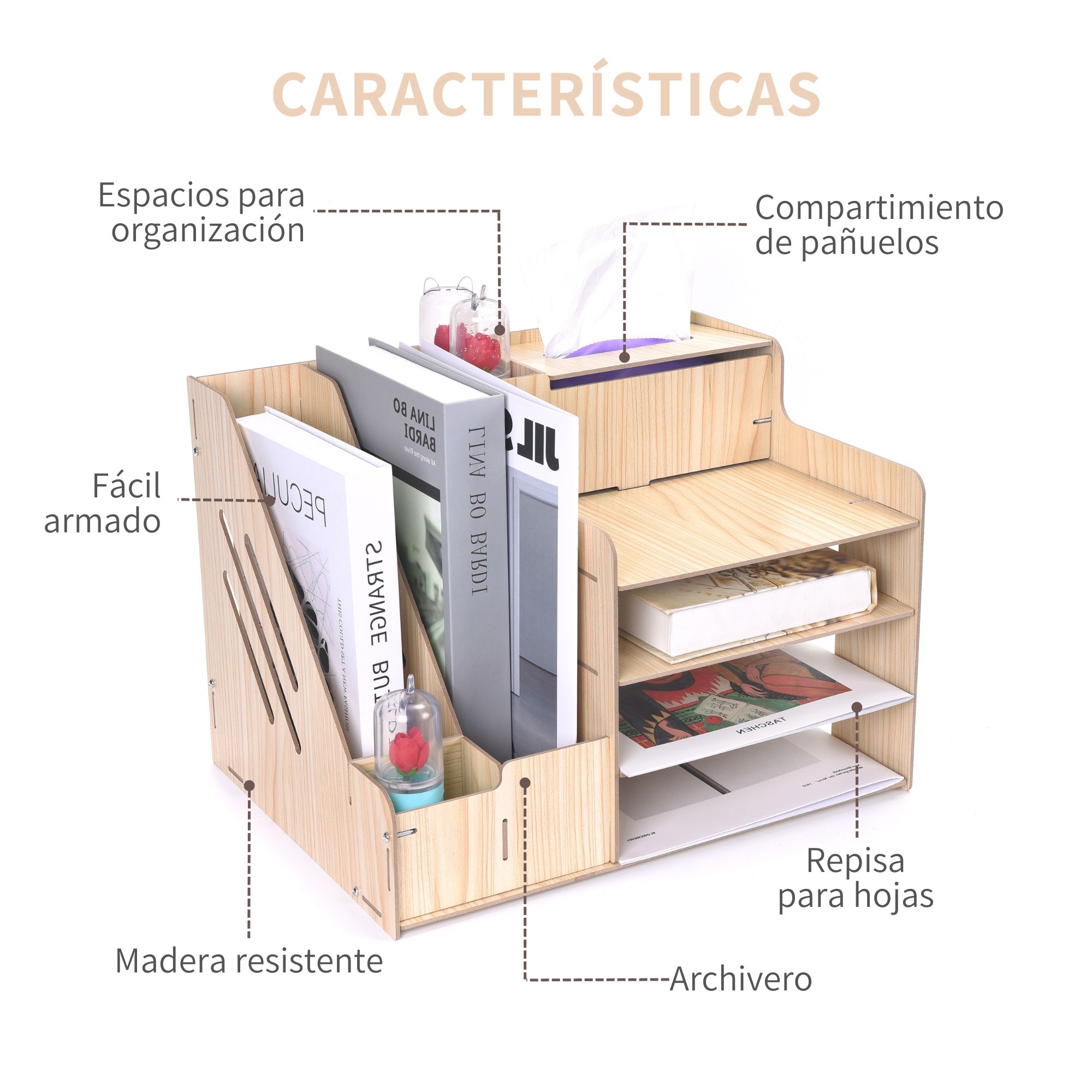 Organizador De Escritorio De Madera Para Oficina Archivador