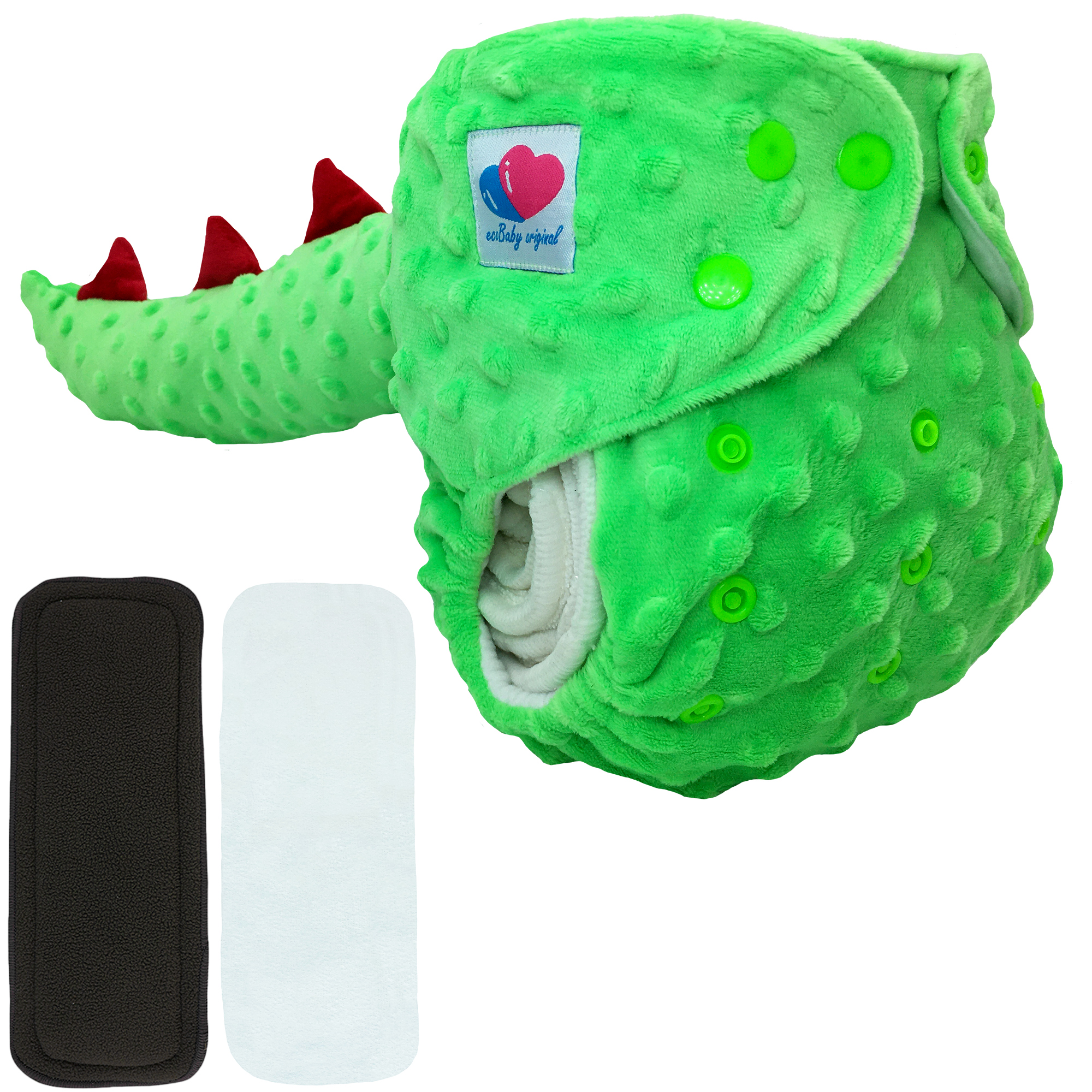Pañal de tela ecológico para bebés con textura y colita de dinosaurio ecobaby original mas insertos