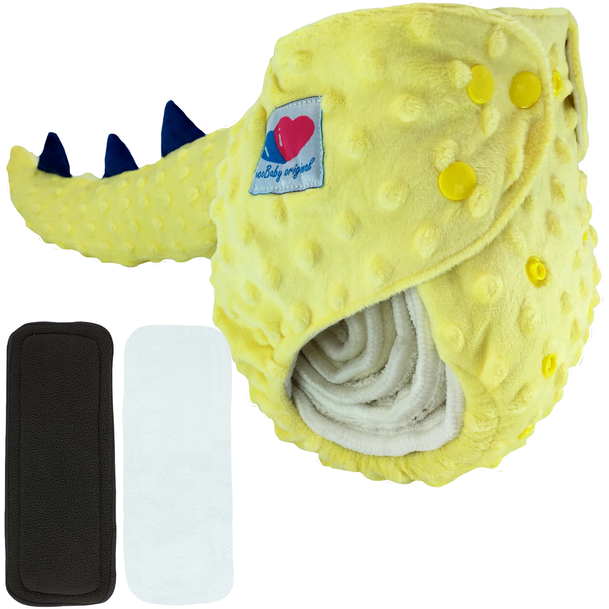 Pañal de tela ecológico para bebés con textura y colita de dinosaurio ecobaby original mas insertos