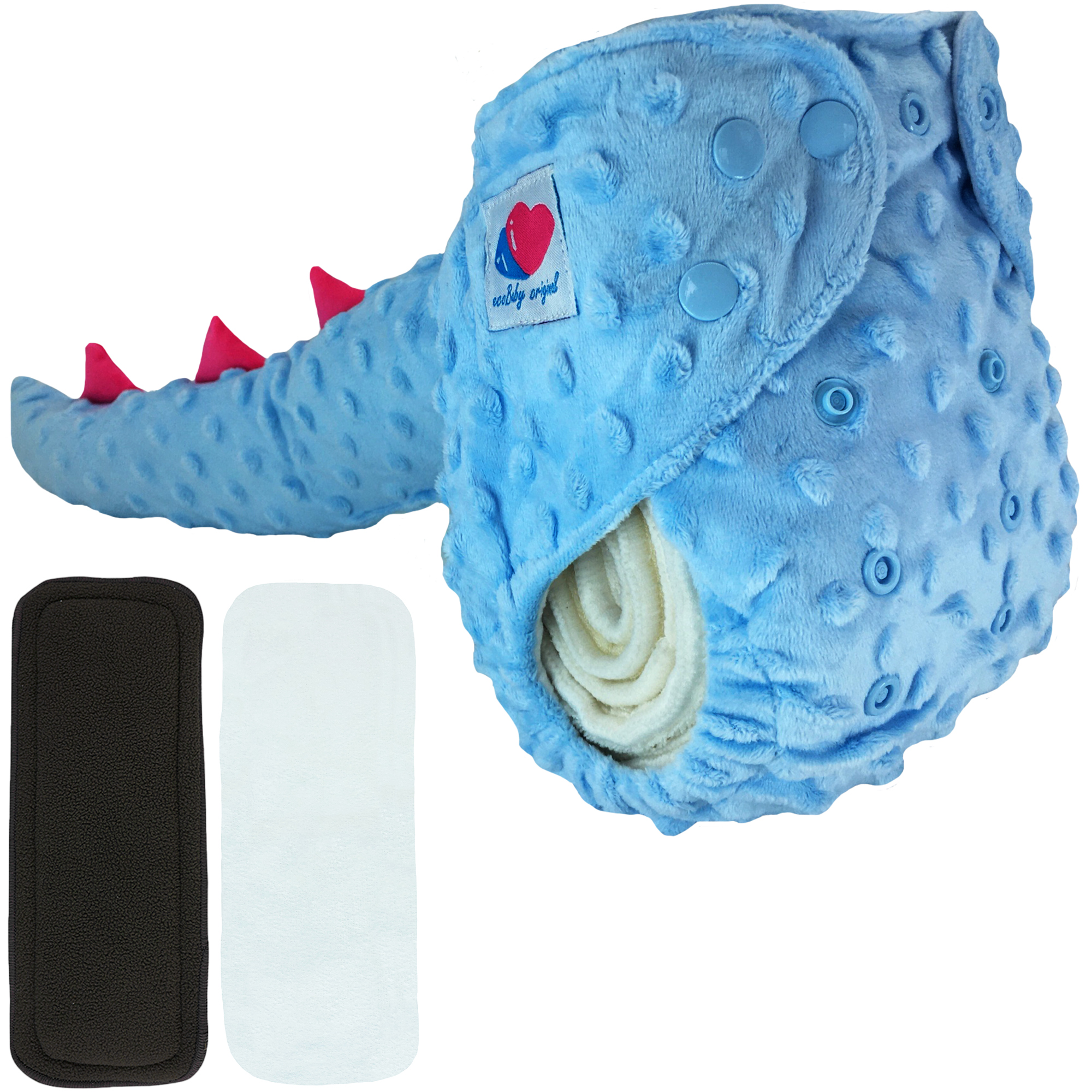 Pañal de tela ecológico para bebés con textura y colita de dinosaurio ecobaby original mas insertos