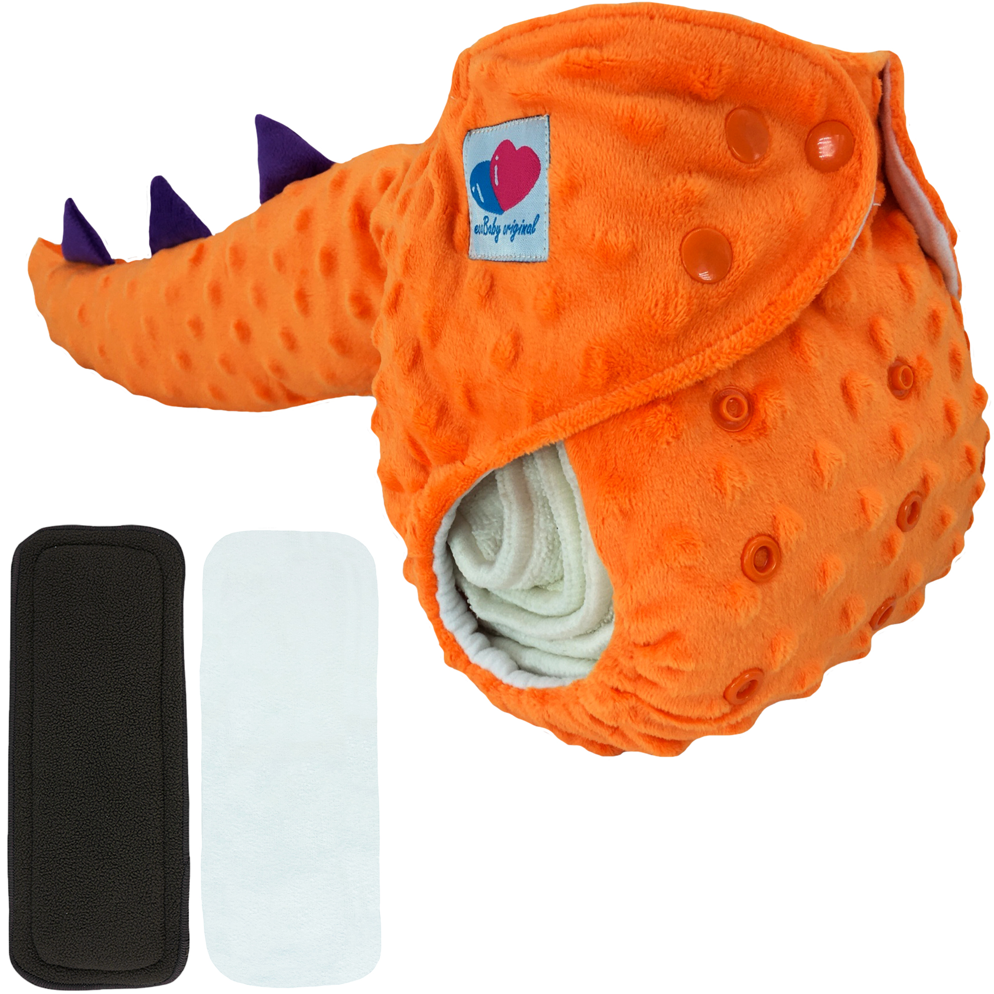 Pañal de tela ecológico para bebés con textura y colita de dinosaurio ecobaby original mas insertos