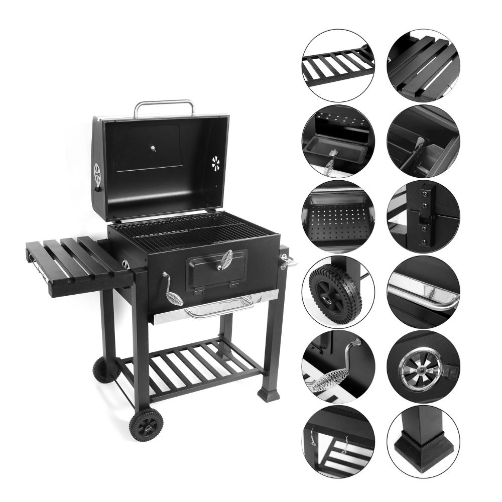 Asador Parrilla De Carbón Móvil Con Ruedas Hierro Uso Rudo