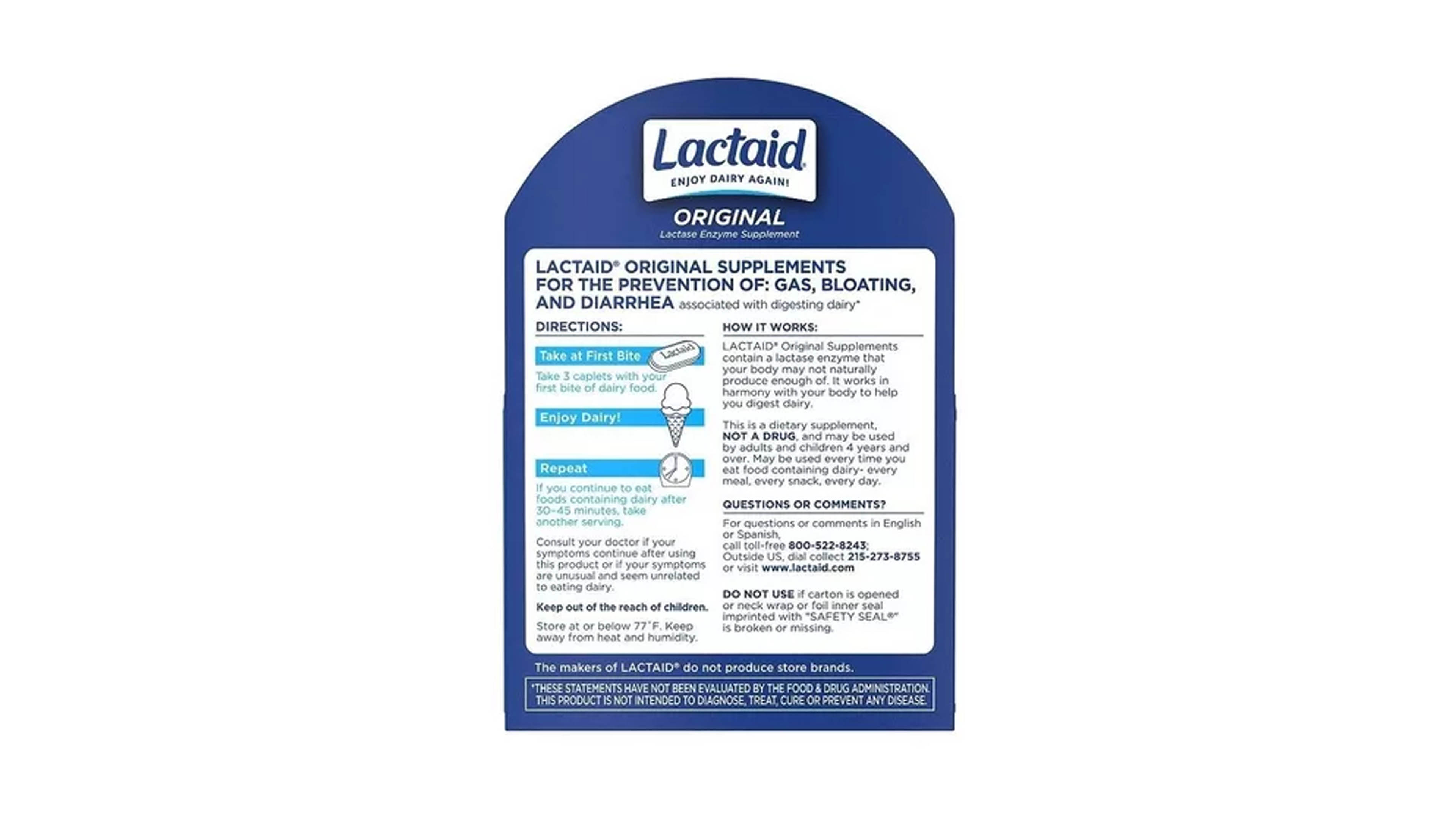 Lactaid Original 120ct Enzima Lactase Disfruta Los Lacteos Original 