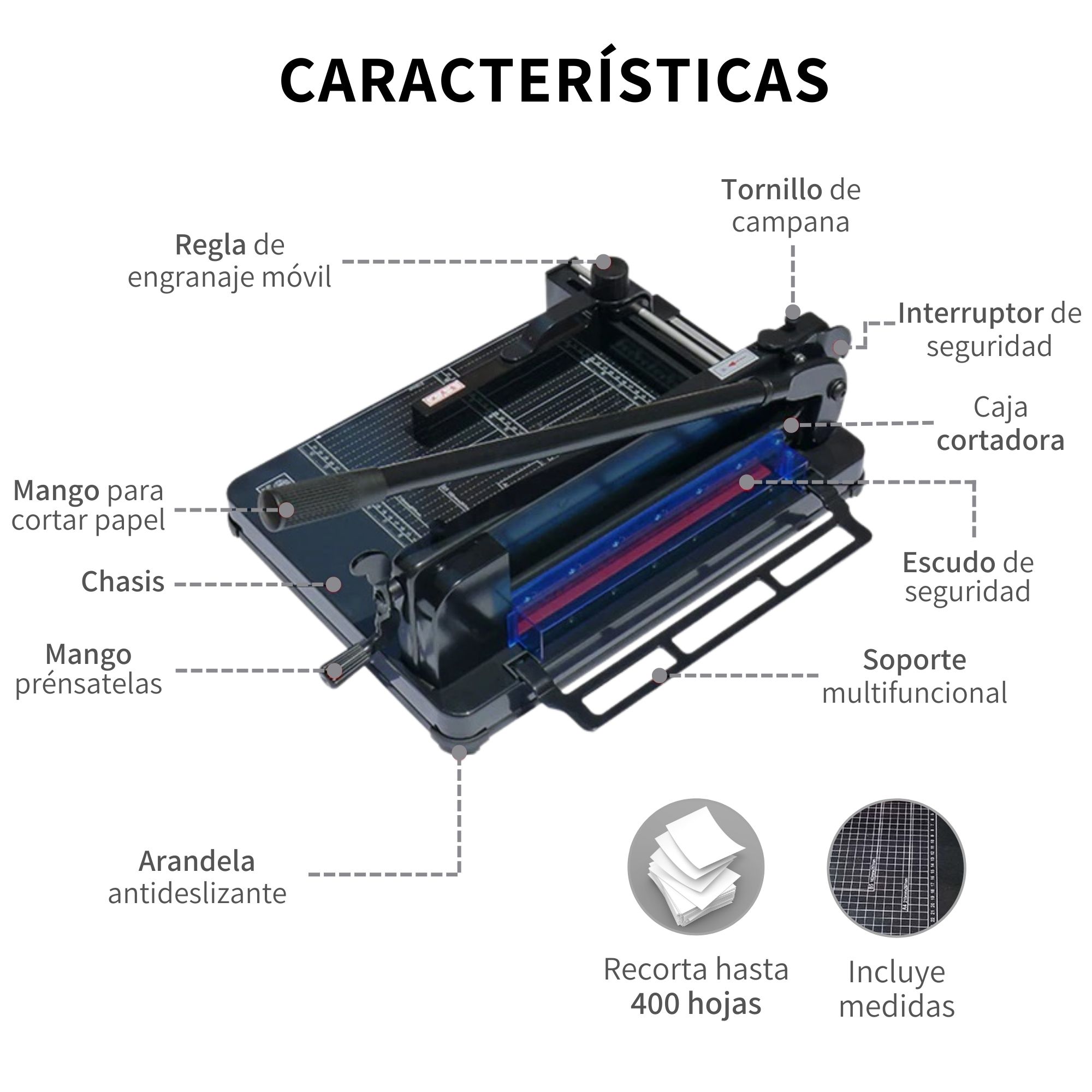 Guillotina Cortadora Multifunción 400 Hojas Uso Rudo 12