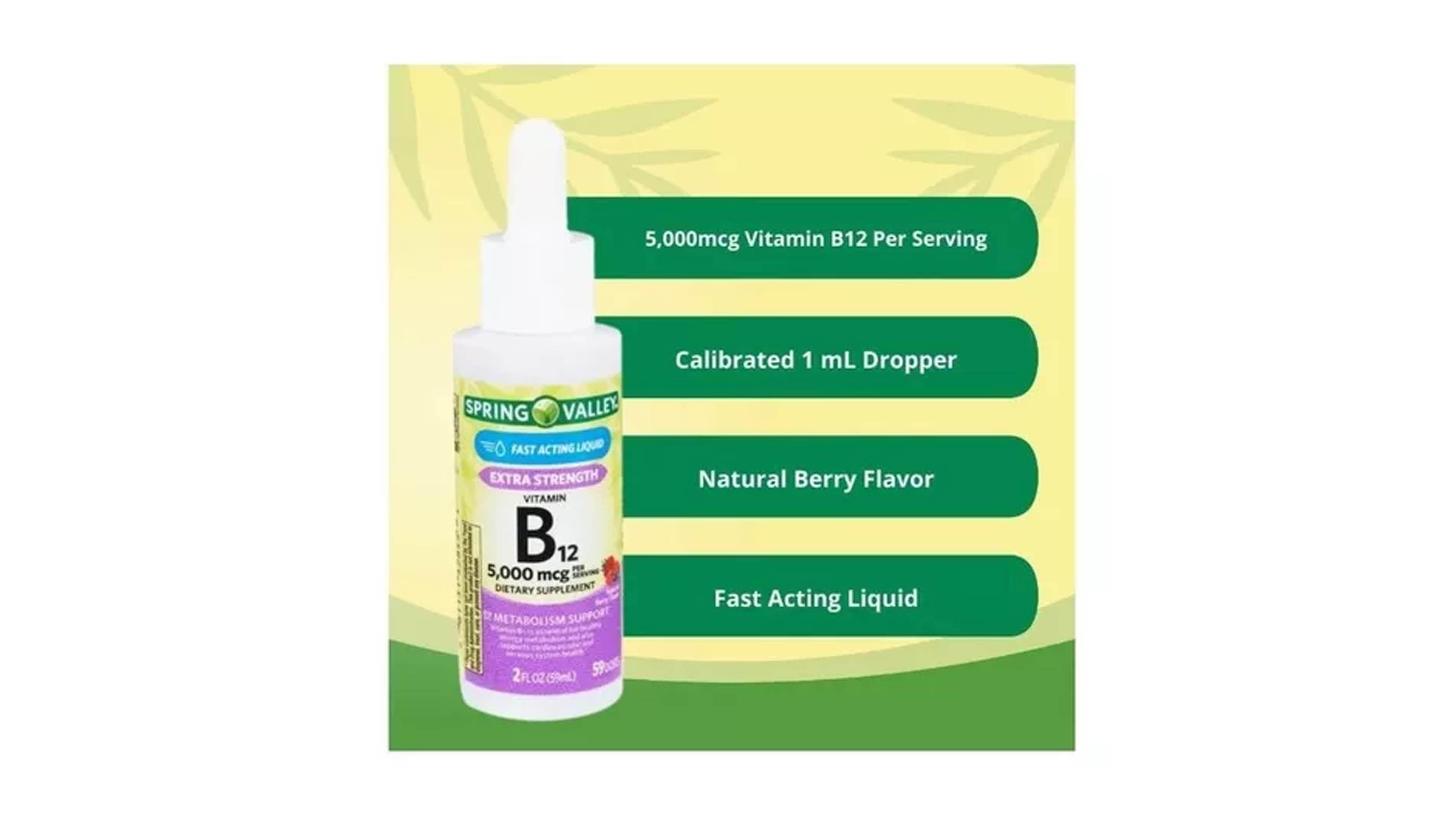Vitamina B12 5,000 mg Spring Valley Liquida Sublingual 59 Dosis Sistema Inmune