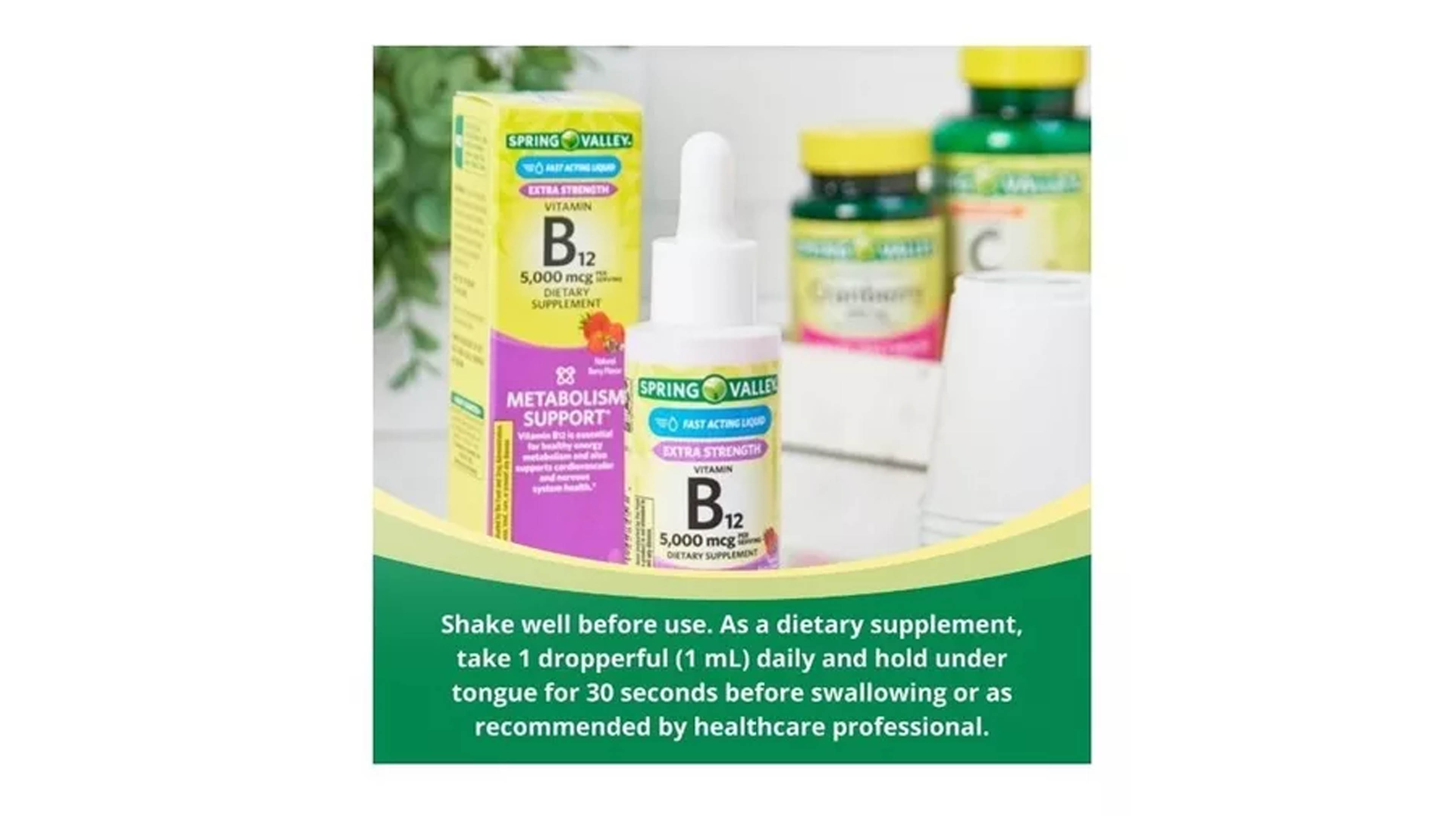 Vitamina B12 5,000 mg Spring Valley Liquida Sublingual 59 Dosis Sistema Inmune