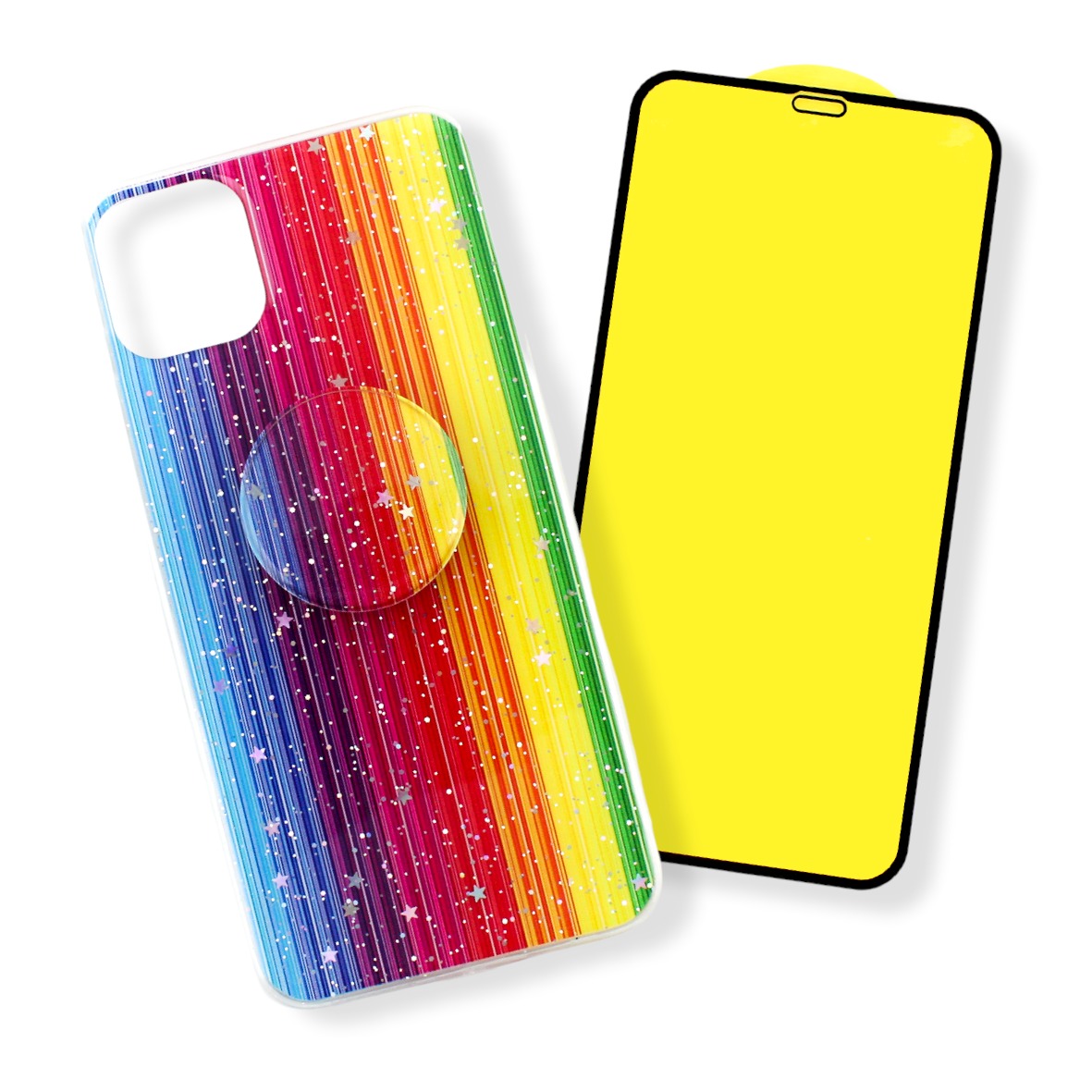KIT Funda + Mica 9D para IPHONE 11 Diseño Arcoiris Colores
