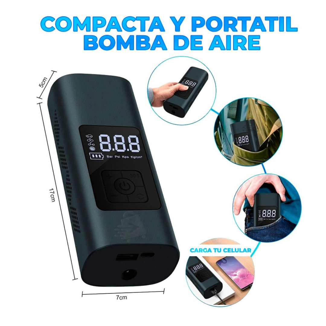 Bomba Compresor de Aire Portátil Recargable Inalámbrico