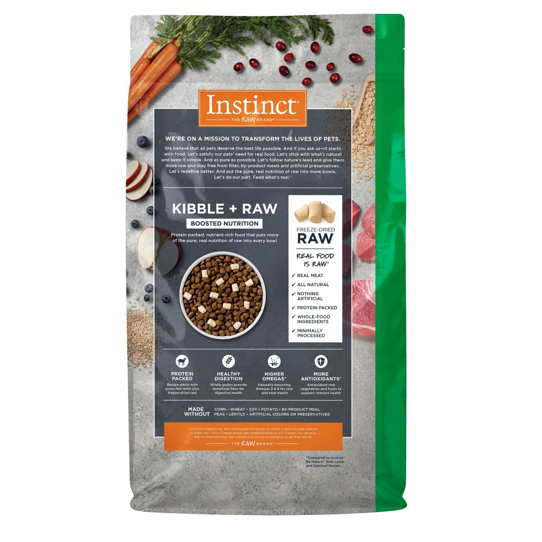 Instinct Raw Boost Whole Grain Alimento para Perros, con Carne Real Cruda Liofilizada de Cordero 9kg