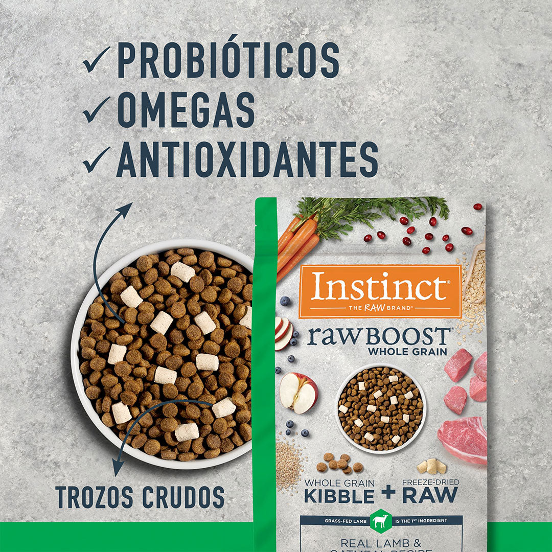 Instinct Raw Boost Whole Grain Alimento para Perros, con Carne Real Cruda Liofilizada de Cordero 9kg