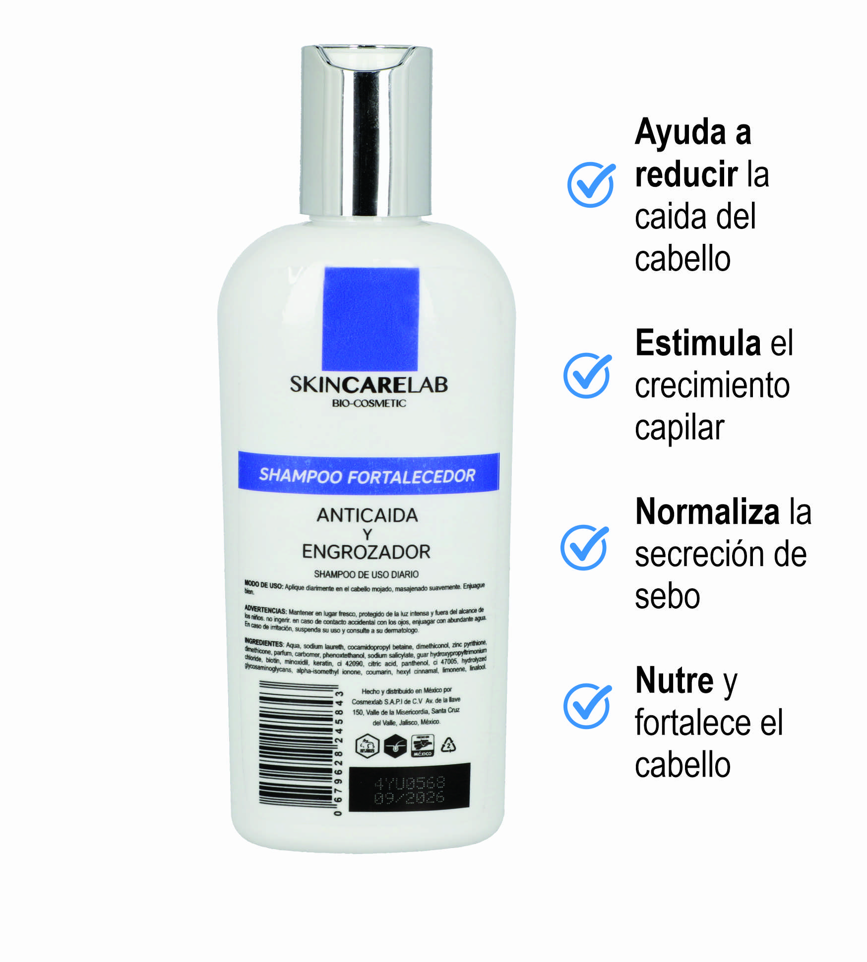 Minoxidil al 2% Shampoo Anticaida y Fortalecedor con  Biotina, Keratina, Arginina 250ml