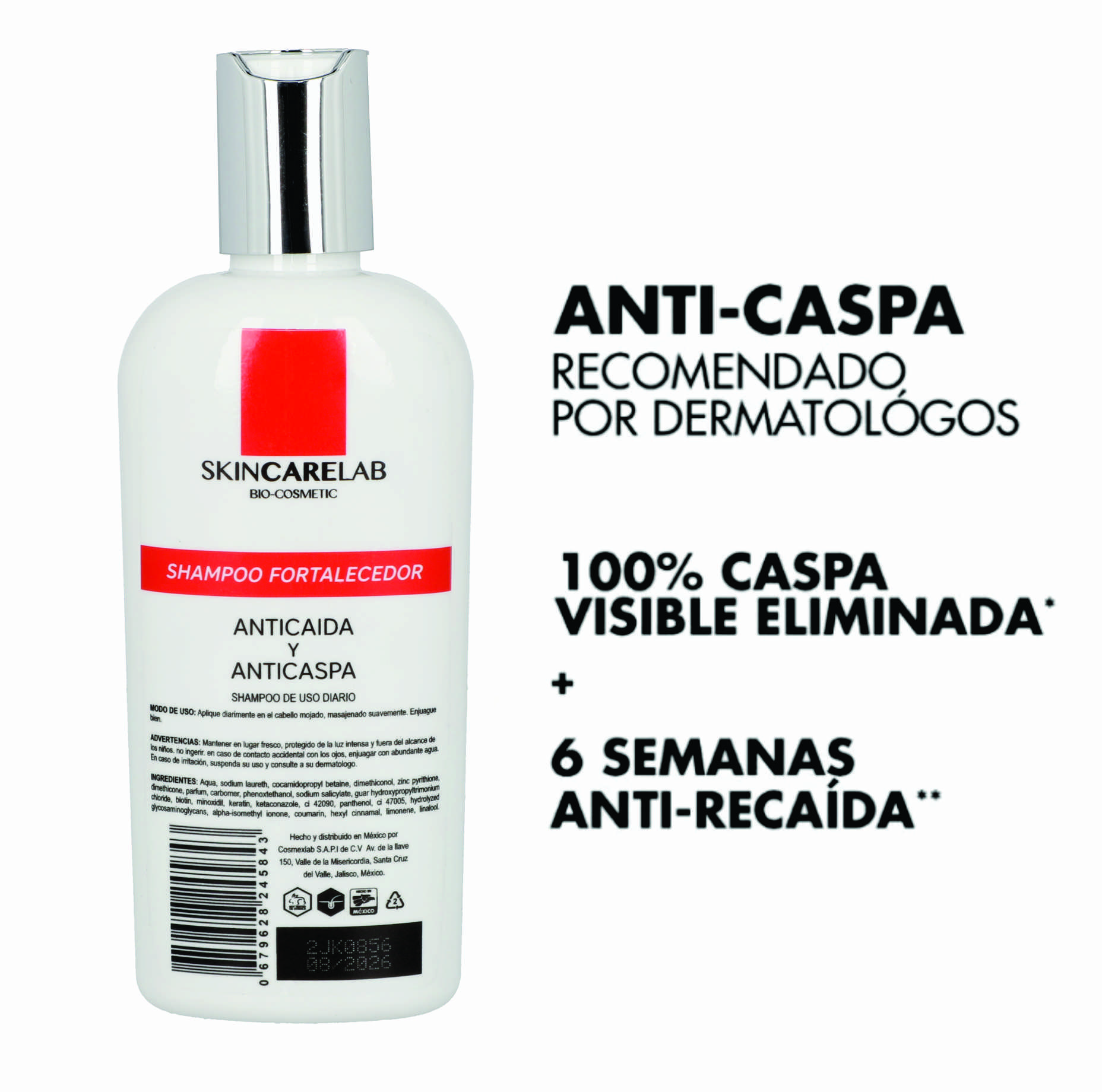 Shampoo Anticaida y Anticaspa con Minoxidil al 2%, Ketoconazol al 2%, Keratina, Arginina 250ml