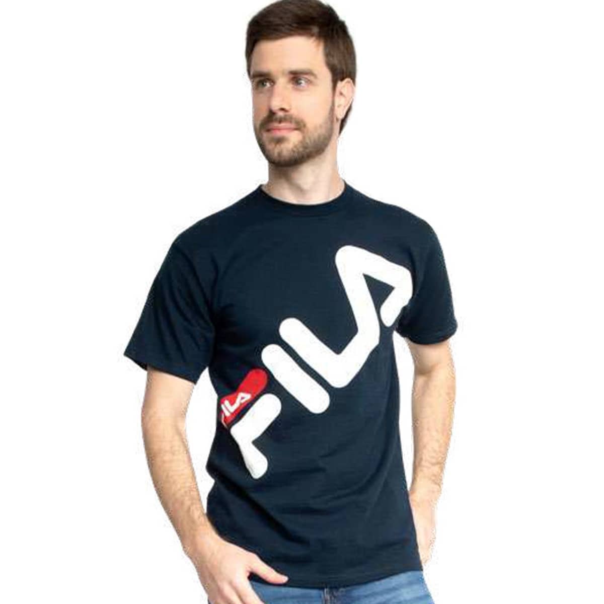 Playera Fila azul marino para hombre con logotipo, manga corta, mod. 1091266