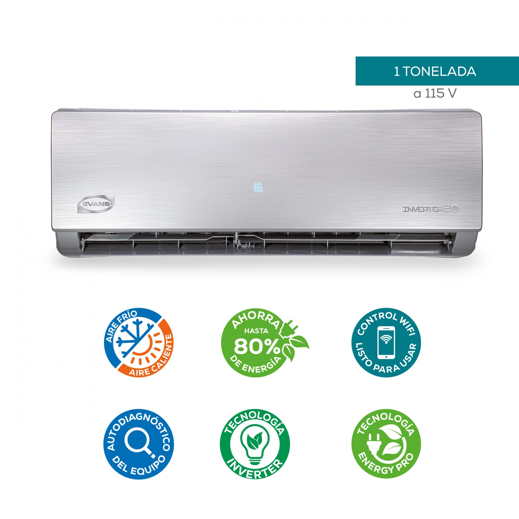  Aire acondicionado frío/calor minisplit inverter 1Ton. (12,000 BTU) con control wifi 220V