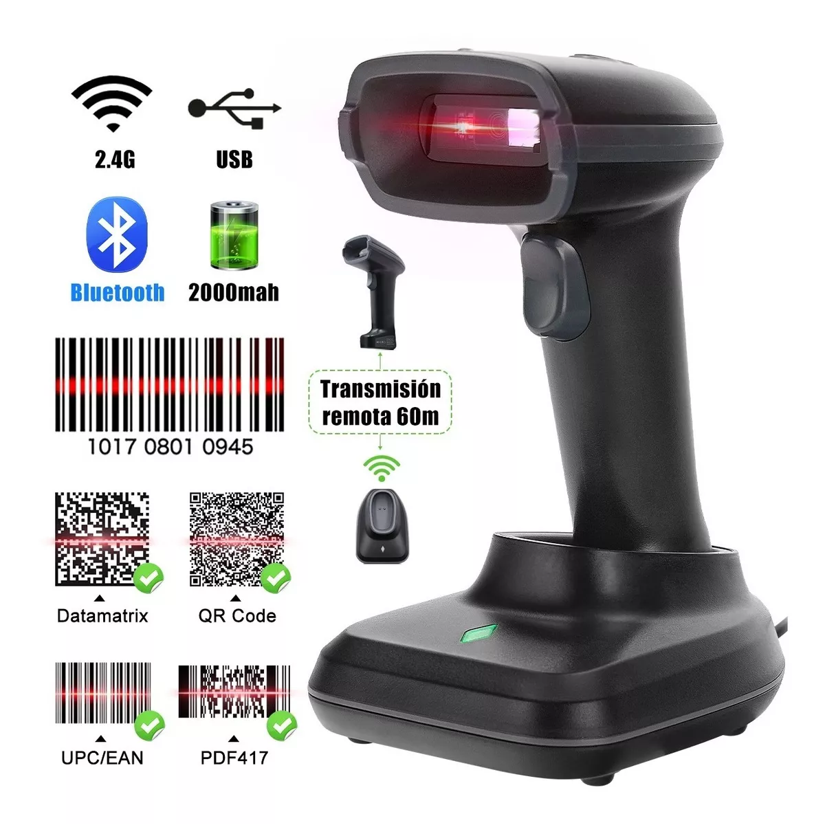 Lector De Código De Barras Inalámbrico 1d/2d Escaner Qr 2.4g