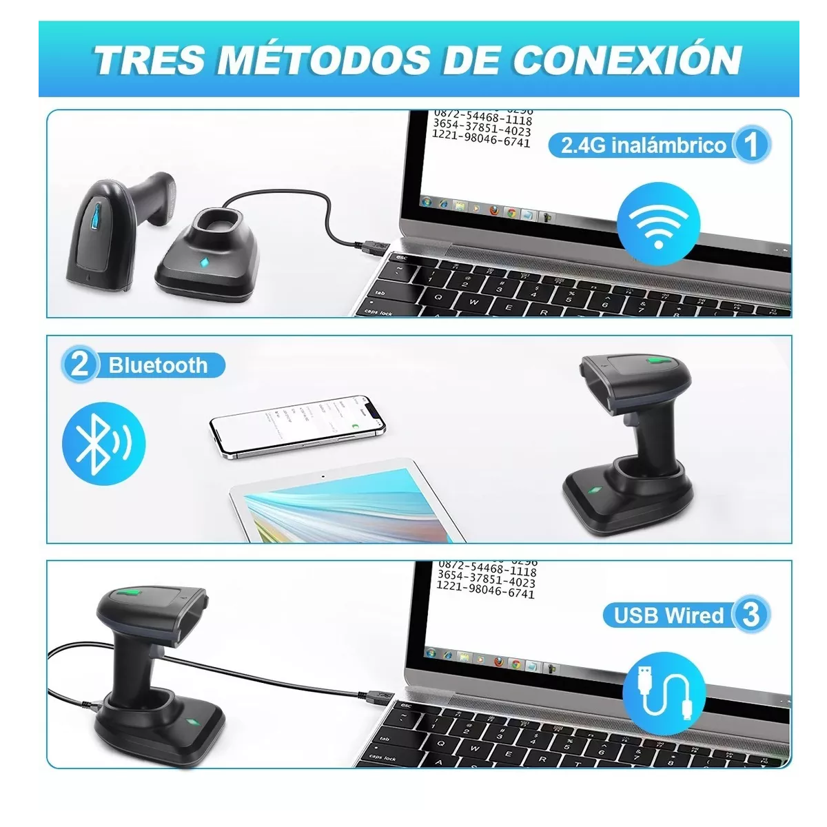 Lector De Código De Barras Inalámbrico 1d/2d Escaner Qr 2.4g