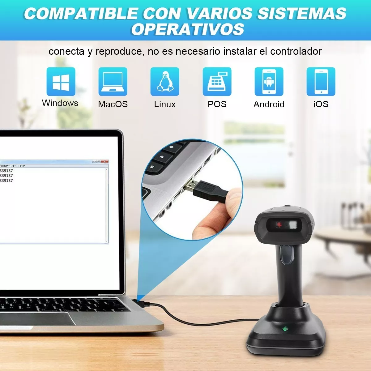 Lector De Código De Barras Inalámbrico 1d/2d Escaner Qr 2.4g