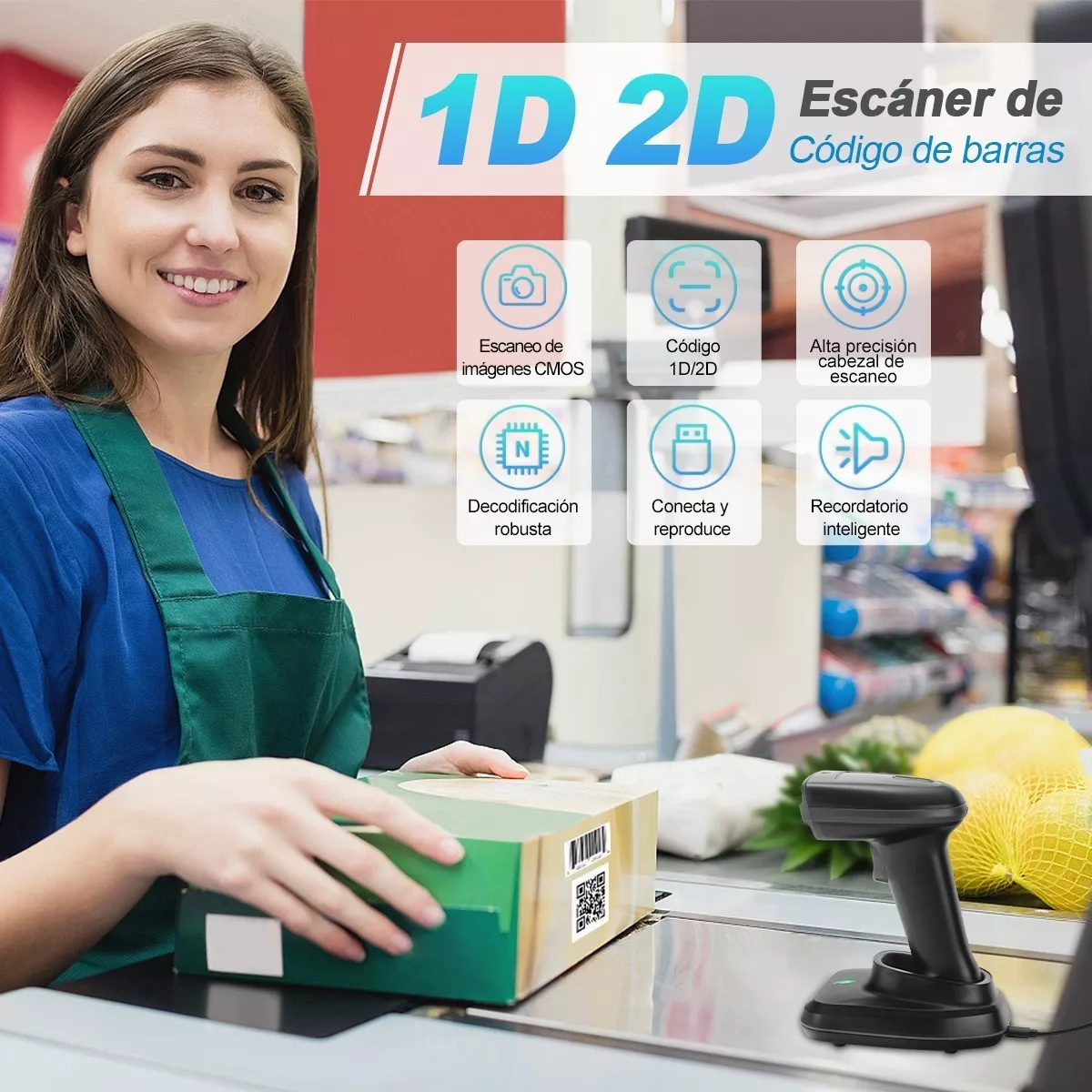 Lector De Código De Barras Inalámbrico 1d/2d Escaner Qr 2.4g