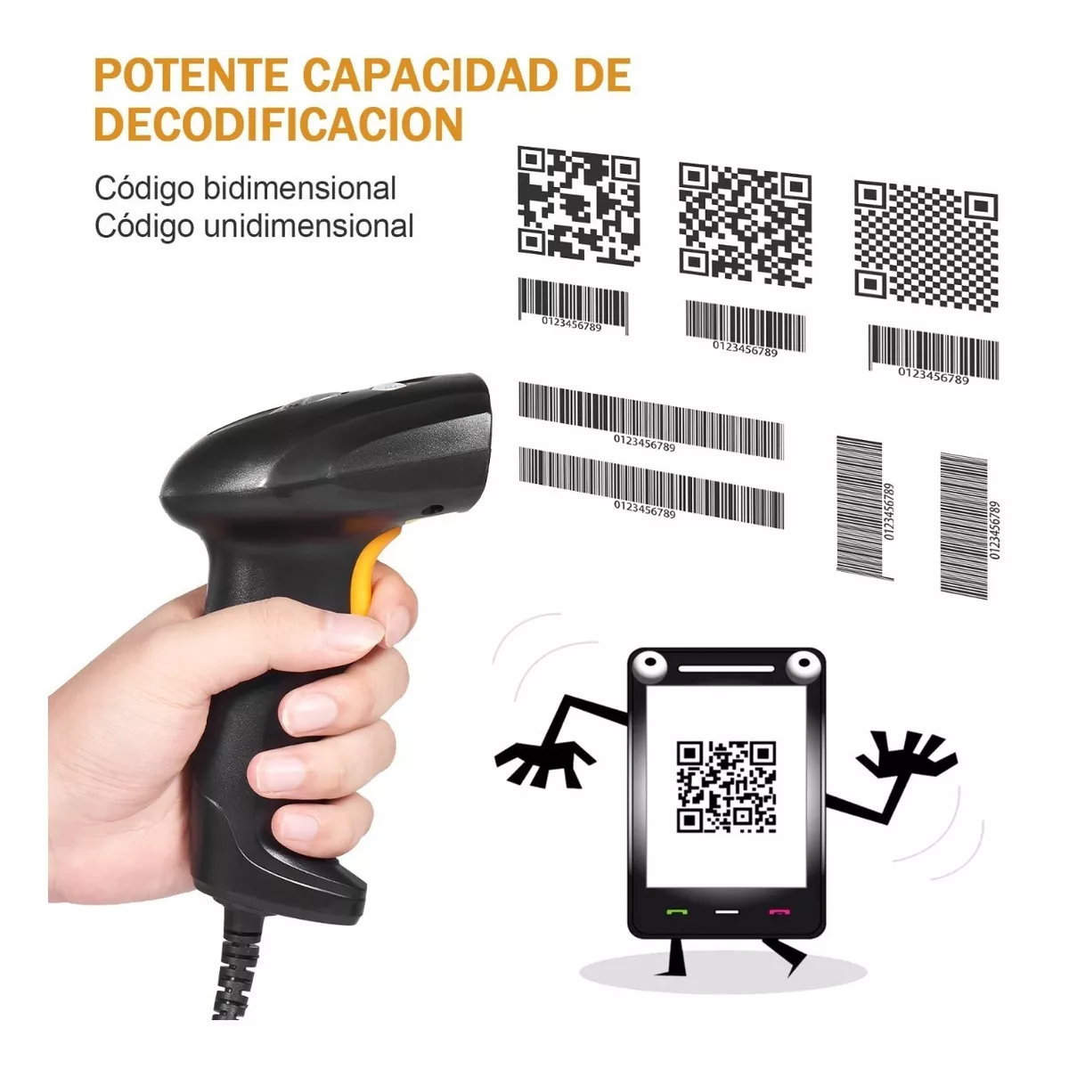 Lector Codigo De Barras L ser Usb Cableado 1d 2d qr 2.0m