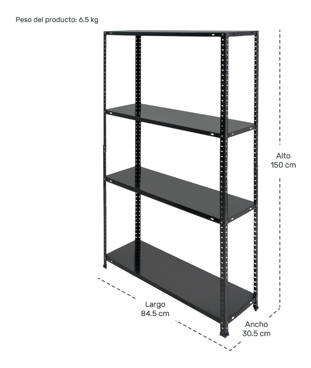 Anaquel Estante Metálico Adf 4 Niveles 150x84x30cm Negro