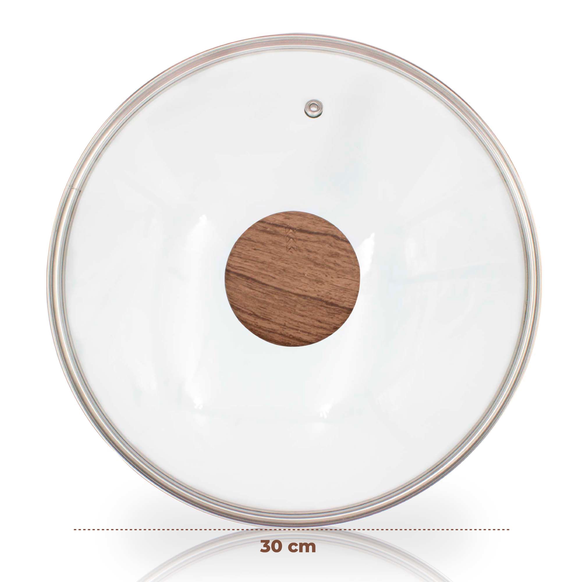 Tapa De Cristal Templado 30cm Perilla Madera Queen Sense