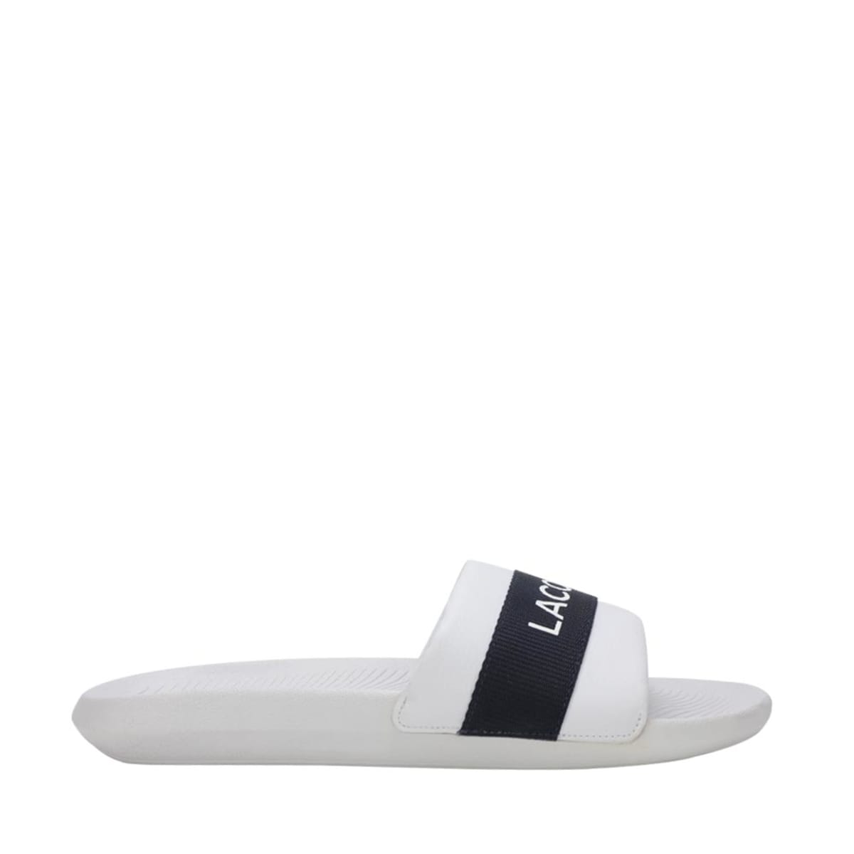 Sandalia croco slide de Lacoste para hombre, color blanco con negro, mod. 994586