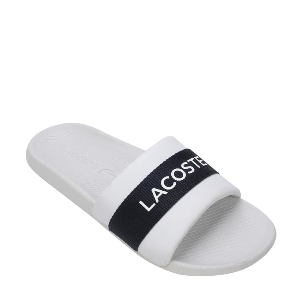 Sandalia croco slide de Lacoste para hombre, color blanco con negro, mod. 994586