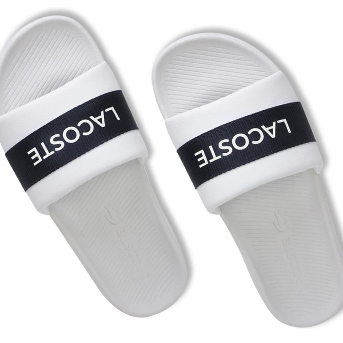 Sandalia croco slide de Lacoste para hombre, color blanco con negro, mod. 994586