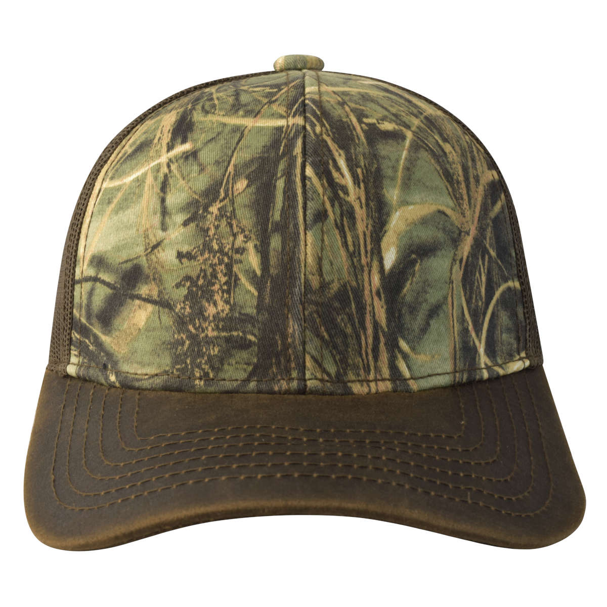 Gorra Sion con malla y ajustador de plástico, sin logo, camuflaje c/café